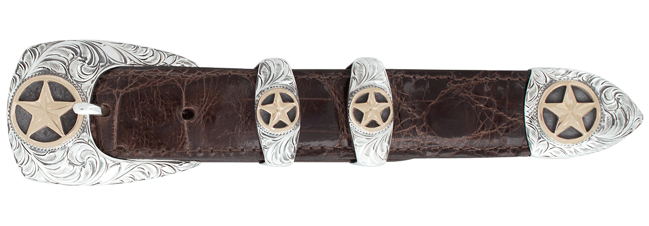 Greg Jensen Stars Gold and Silver Engraved 1" Buckle Set