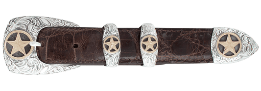Greg Jensen Stars Gold and Silver Engraved 1" Buckle Set
