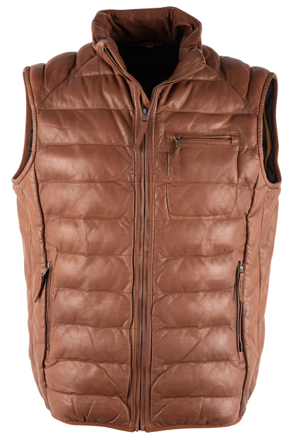 Scully Ribbed Cognac Lamb Leather Vest