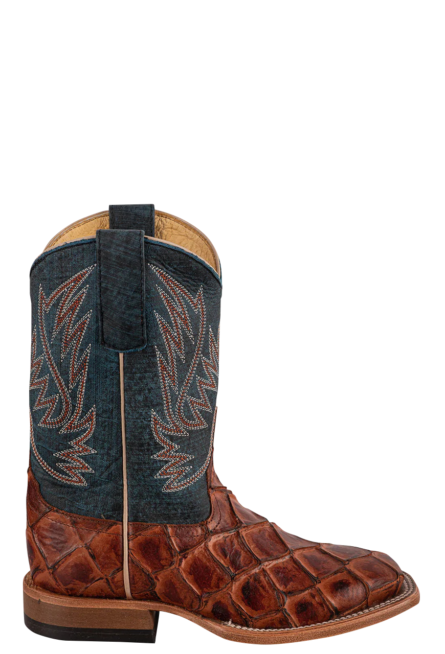 Anderson Bean Blue & Cognac Pirarucu Print Boots | Pinto Ranch