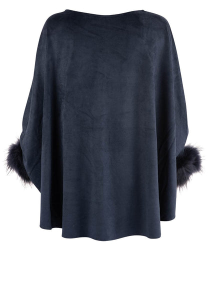 Dolce Cabo Raccoon Cuff Poncho - Navy
