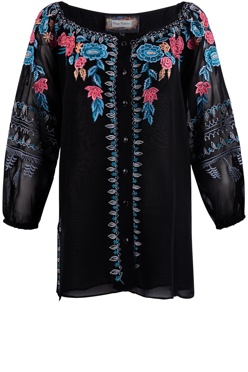 Vintage Collection Black Embroidered Peasant Top