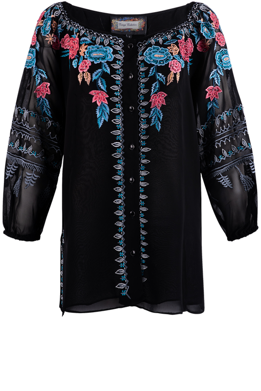 Vintage Collection Black Embroidered Peasant Top