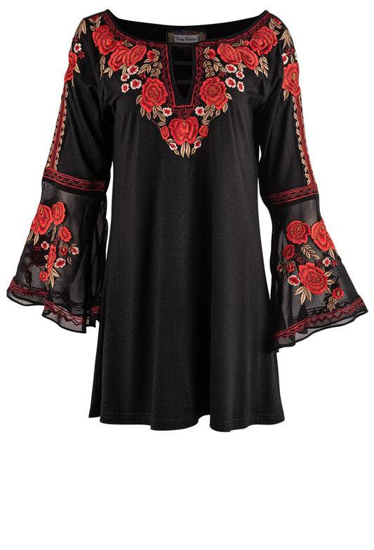 Vintage Collection Black Holly Floral Embroidered Tunic