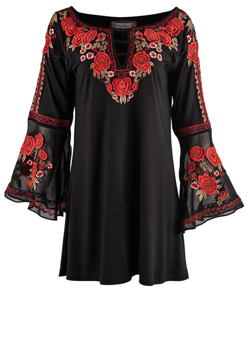 Vintage Collection Holly Floral Embroidered Black Western Tunic | Pinto ...