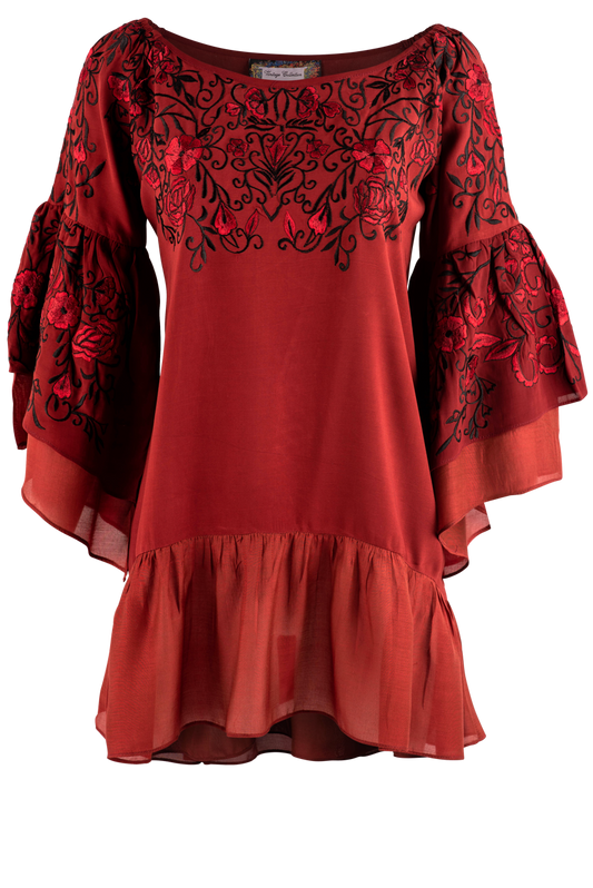 Vintage Collection Red Bonnie Long Puff Sleeve Tunic
