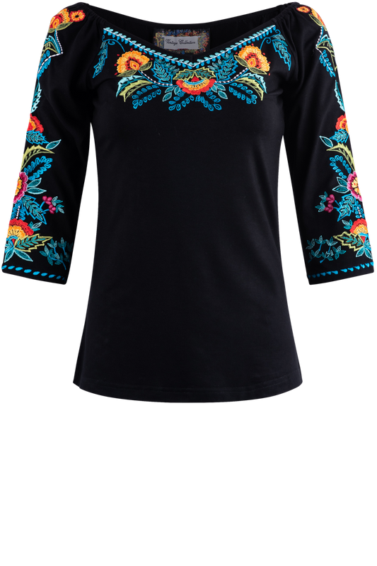 Vintage Collection Black Embroidery Knit Top