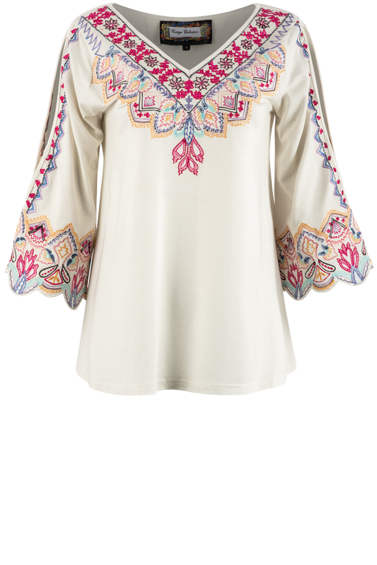 Vintage Collection Knit Ivory Open-Sleeve Western Top