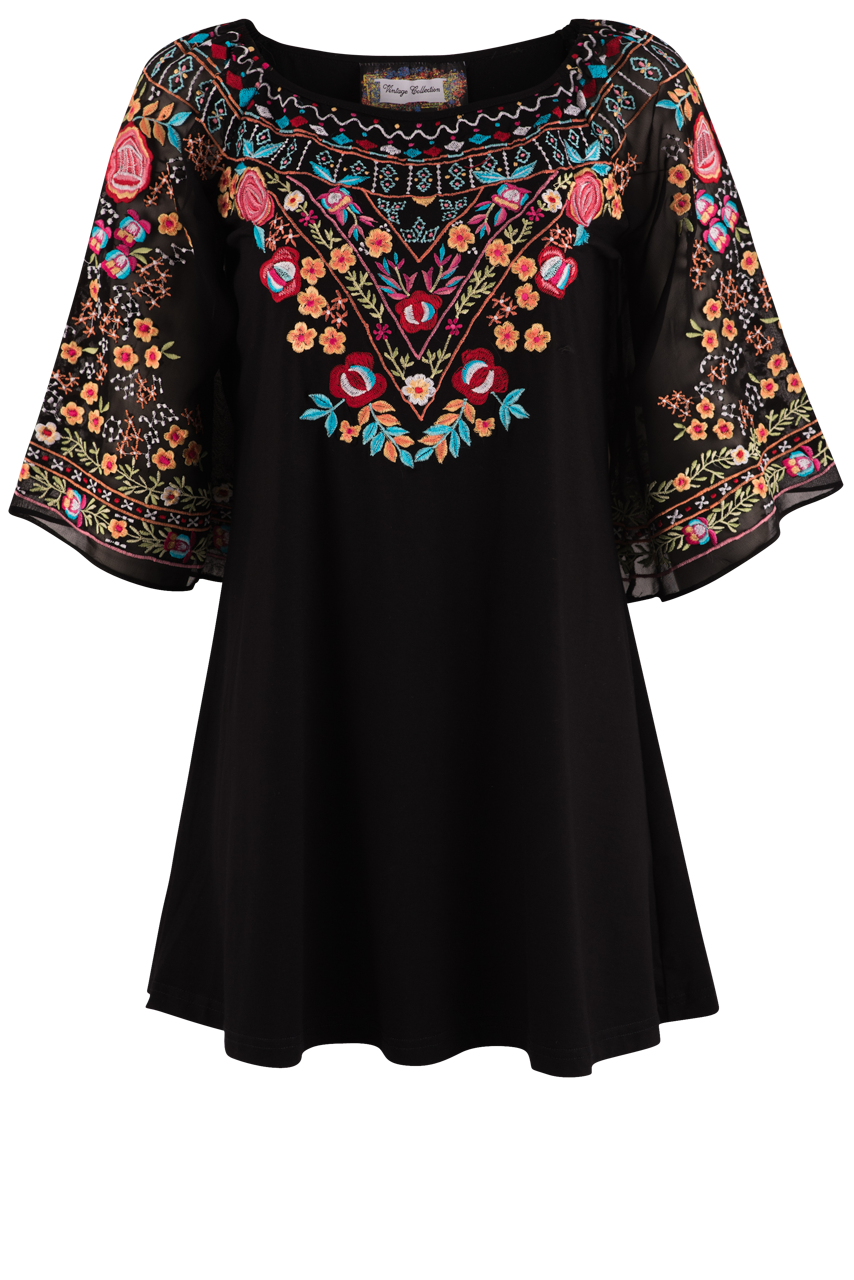 Vintage Collection Floral Black Western Tunic