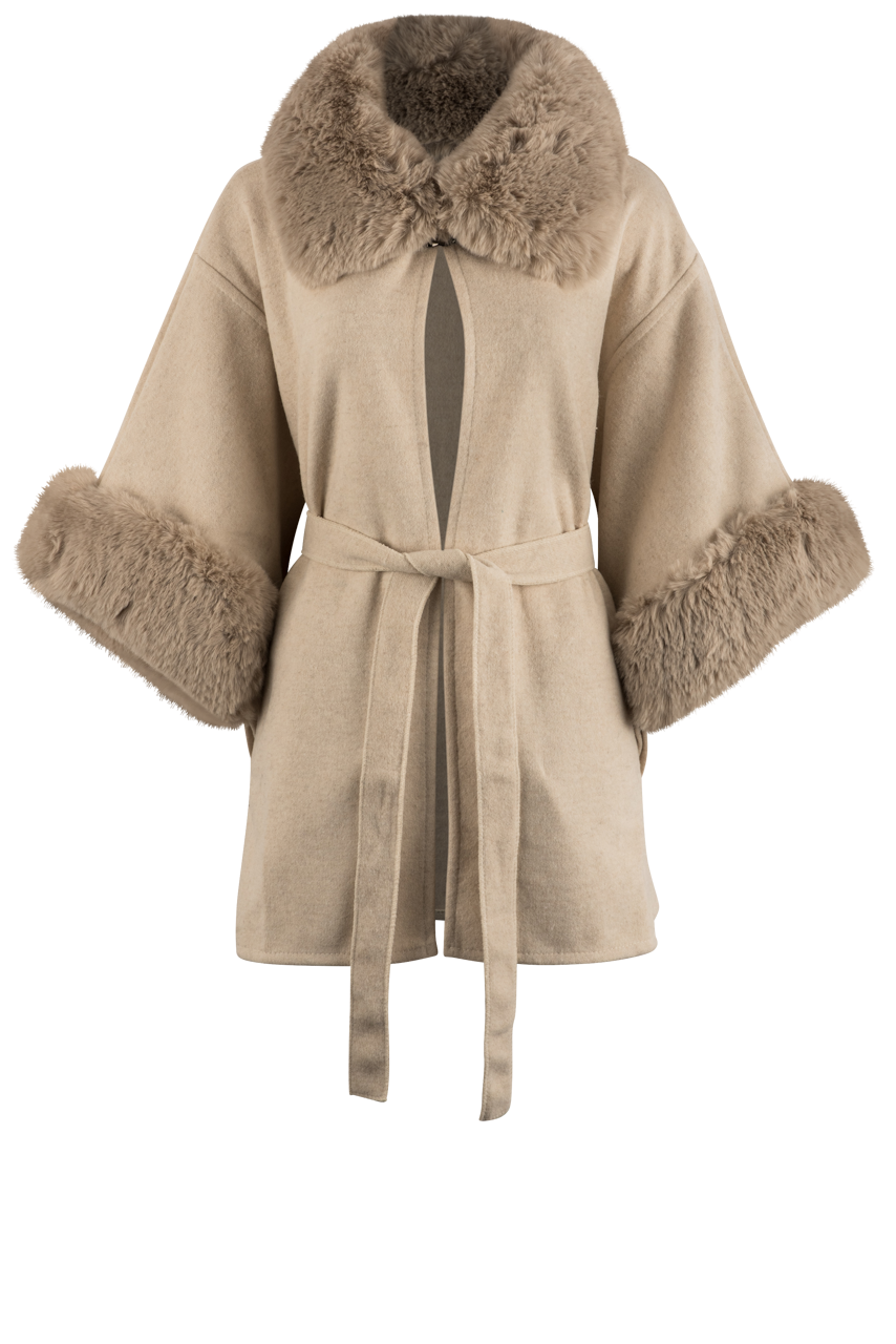 Dolce Cabo Faux Fur Belted Cape