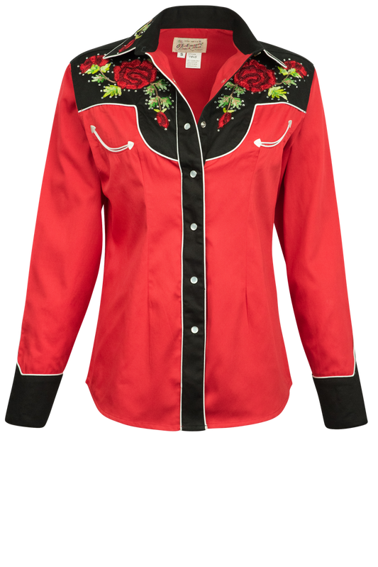 Rockmount Ranch Wear Red Roses Western Top