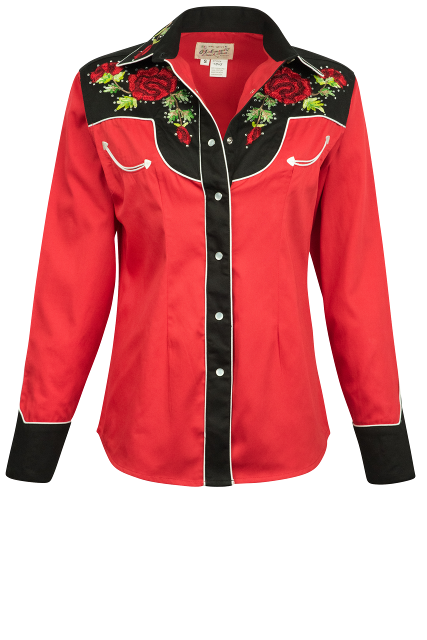 Red Ranch Outfit Rockmount Ranch Wear Red Roses Western Top | Pinto Ranch