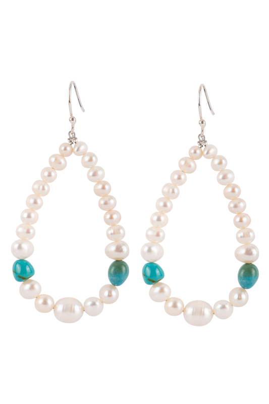 Paige Wallace Pearl & Turquoise Loop Earrings