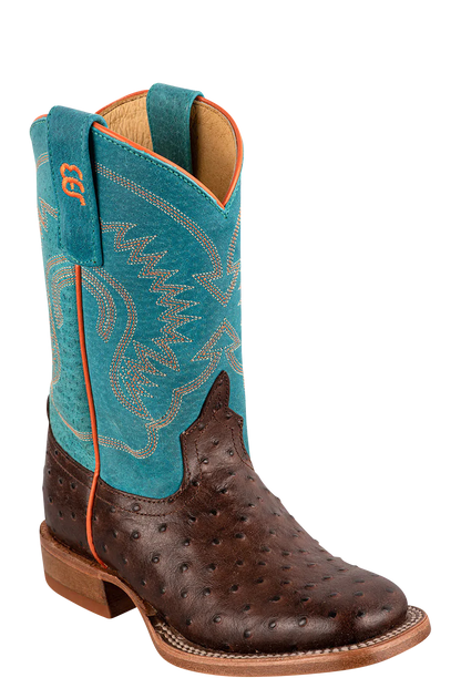 Anderson Bean Turquoise & Chocolate Ostrich Print Boots