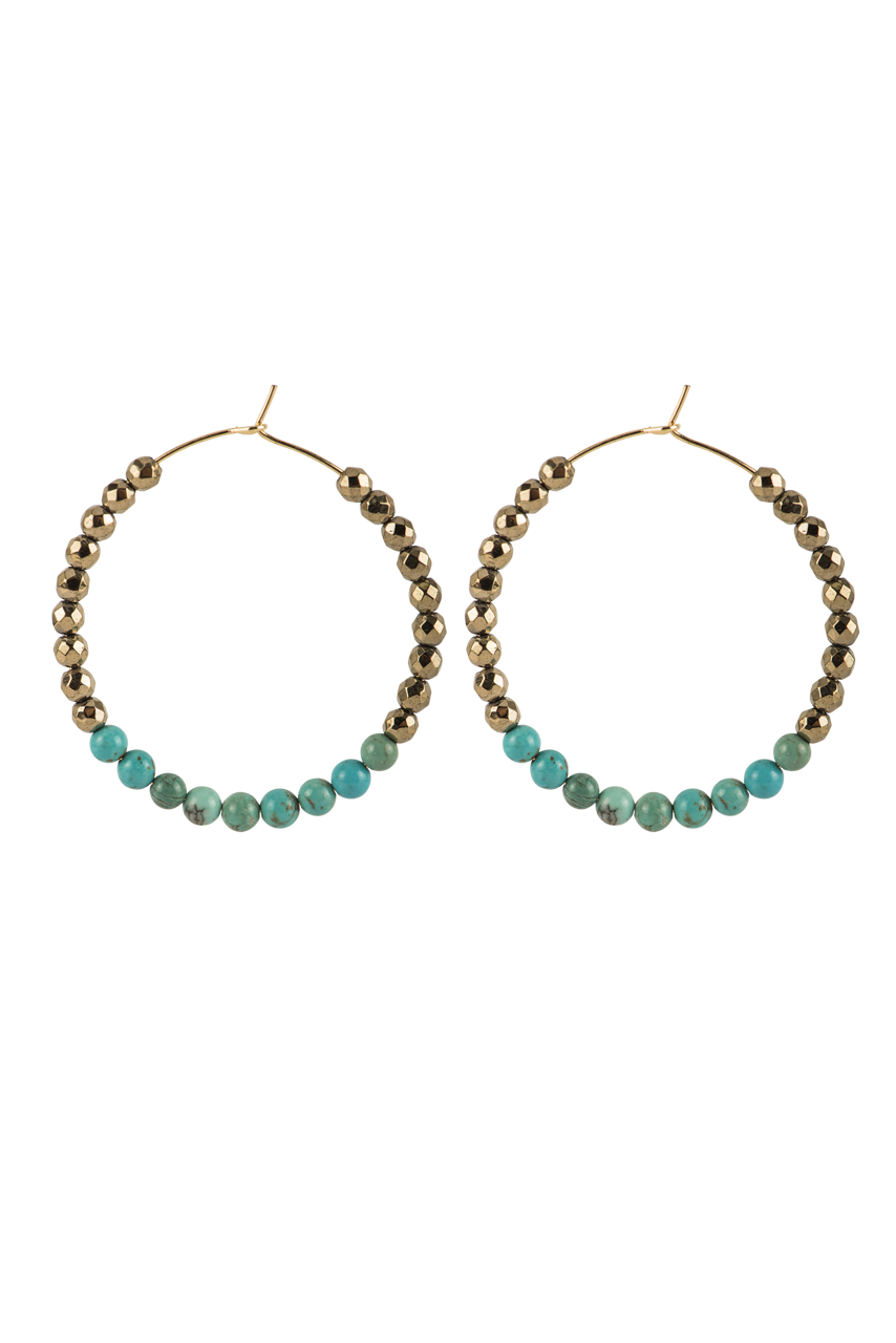 Ann Vlach Faceted Pyrite & Turquoise Hoop Earrings