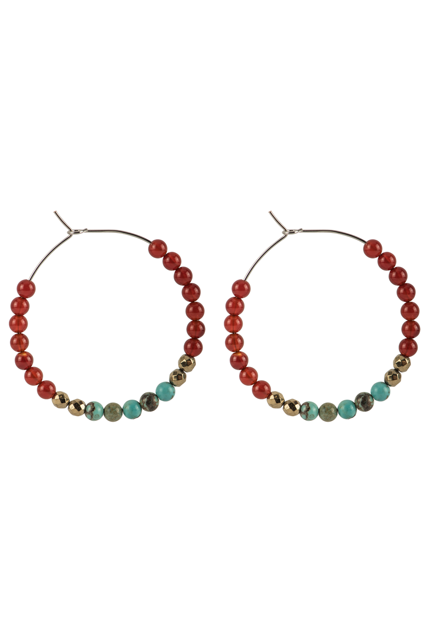 Ann Vlach Carnelian & Turquoise Hoop Earrings