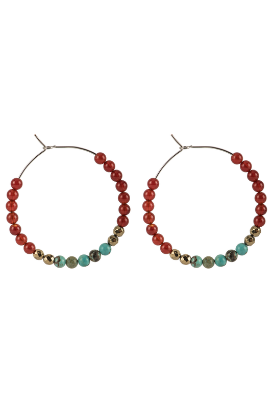 Ann Vlach Carnelian & Turquoise Hoop Earrings