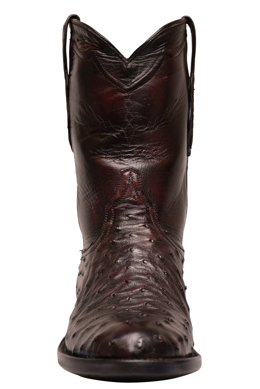 Pinto Ranch Booths Black Jack Black Cherry Brush Off Full Quill Ostrich Roper Boots ...
