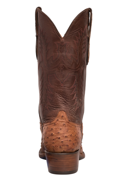 Black Jack Men's Burnished Full Quill Ostrich Cowboy Boots - Cigar