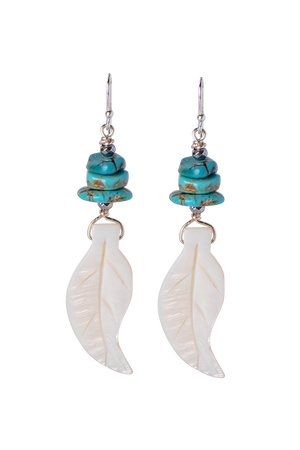 Breathe Deep Mother of Pearl & Turquoise Feather Earrings