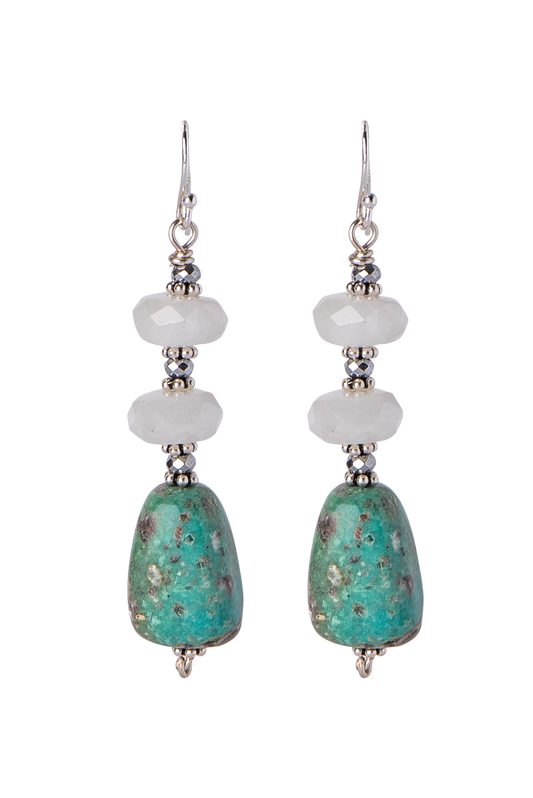 Breathe Deep Moonstone & Turquoise Drop Earrings