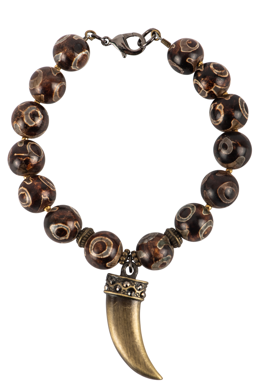 Breathe Deep Designs Spotted Agate Bracelet w/Brass Tusk