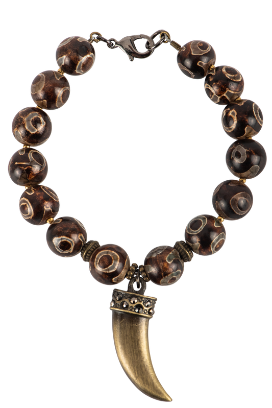 Breathe Deep Designs Spotted Agate Bracelet w/Brass Tusk