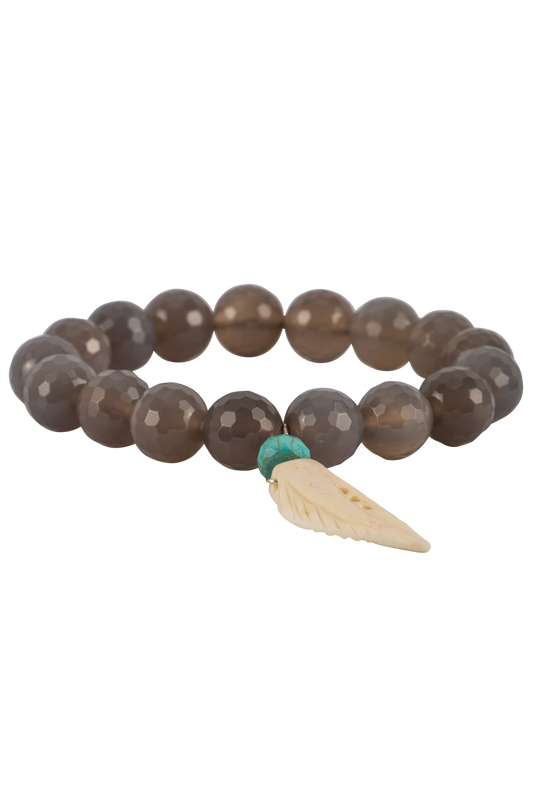 Breathe Deep Designs Agate Bracelet with Bone Feather