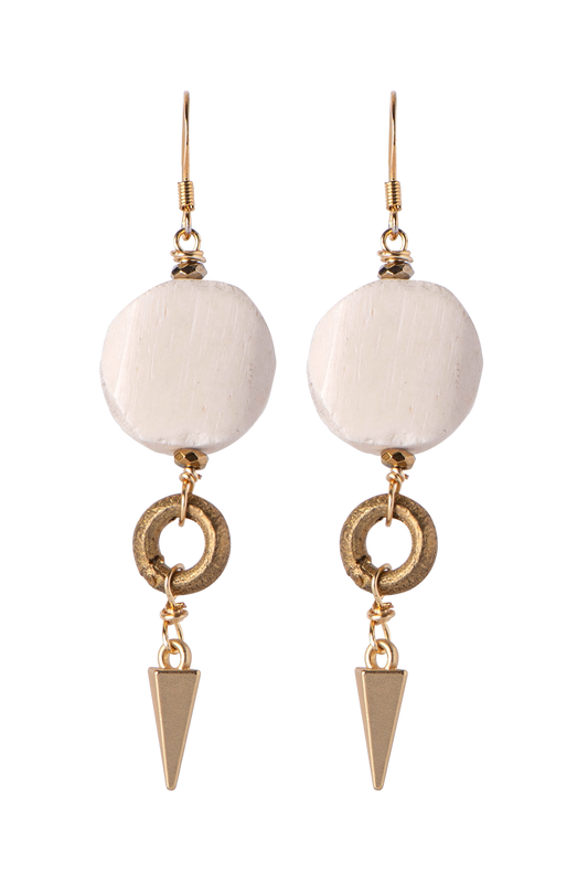 Breathe Deep Carved Bone Coin Earrings