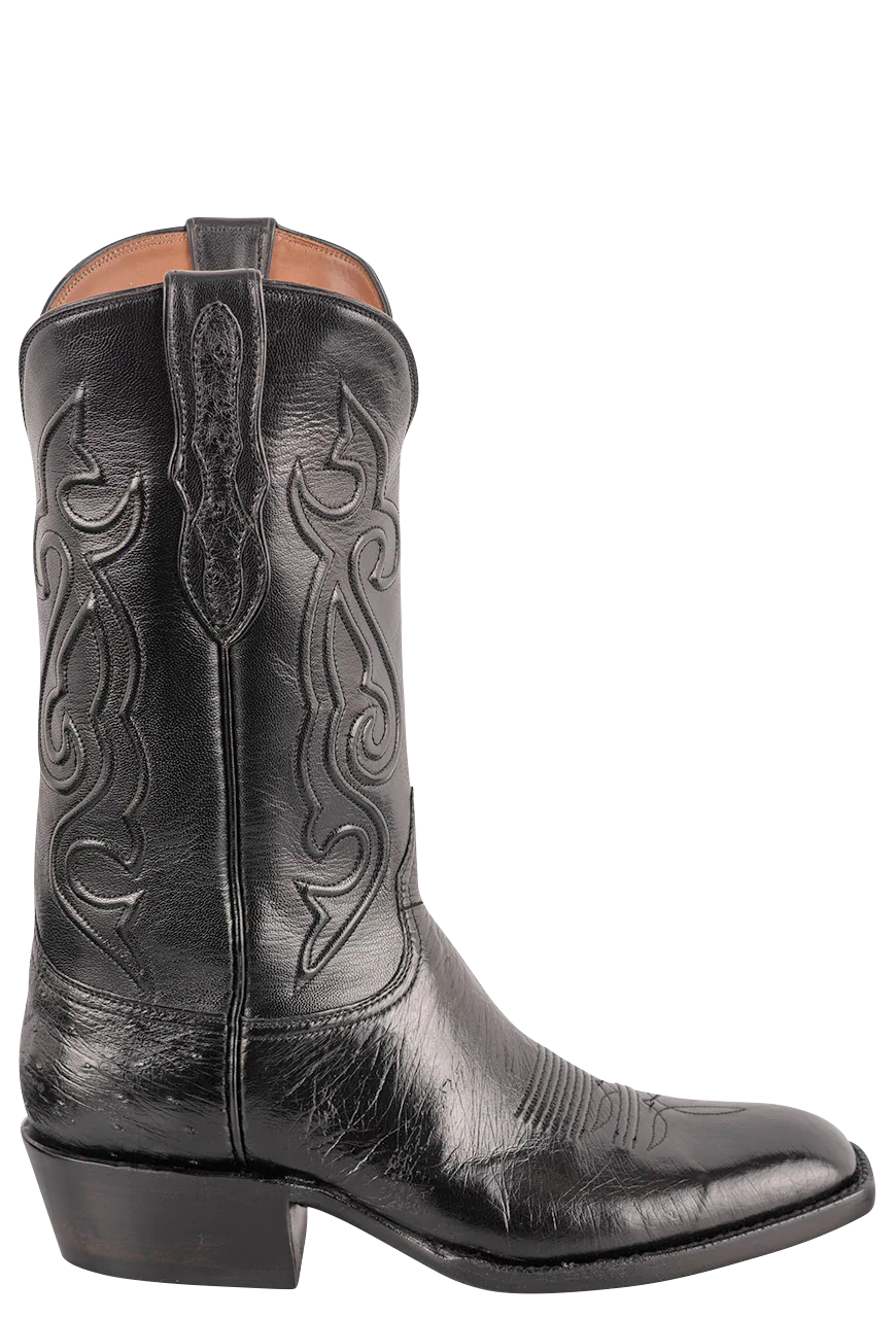 Black Jack Men's Exclusive Smooth Black Ostrich Cowboy Boots Pinto Ranch