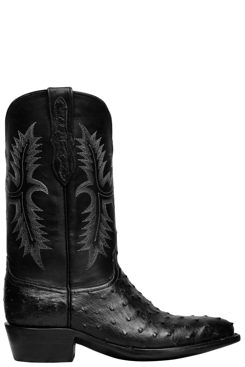 Black Jack Men's Black Full Quill Ostrich Cowboy Boots Pinto Ranch