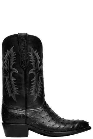 Black Jack Men's Full Quill Ostrich Cowboy Boots - Black