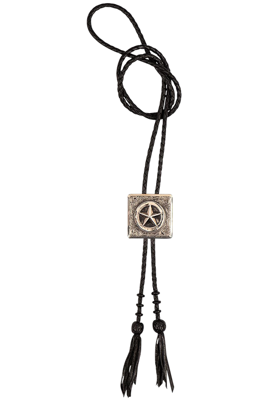 Silver King Texas Ranger Star Square Bolo Tie