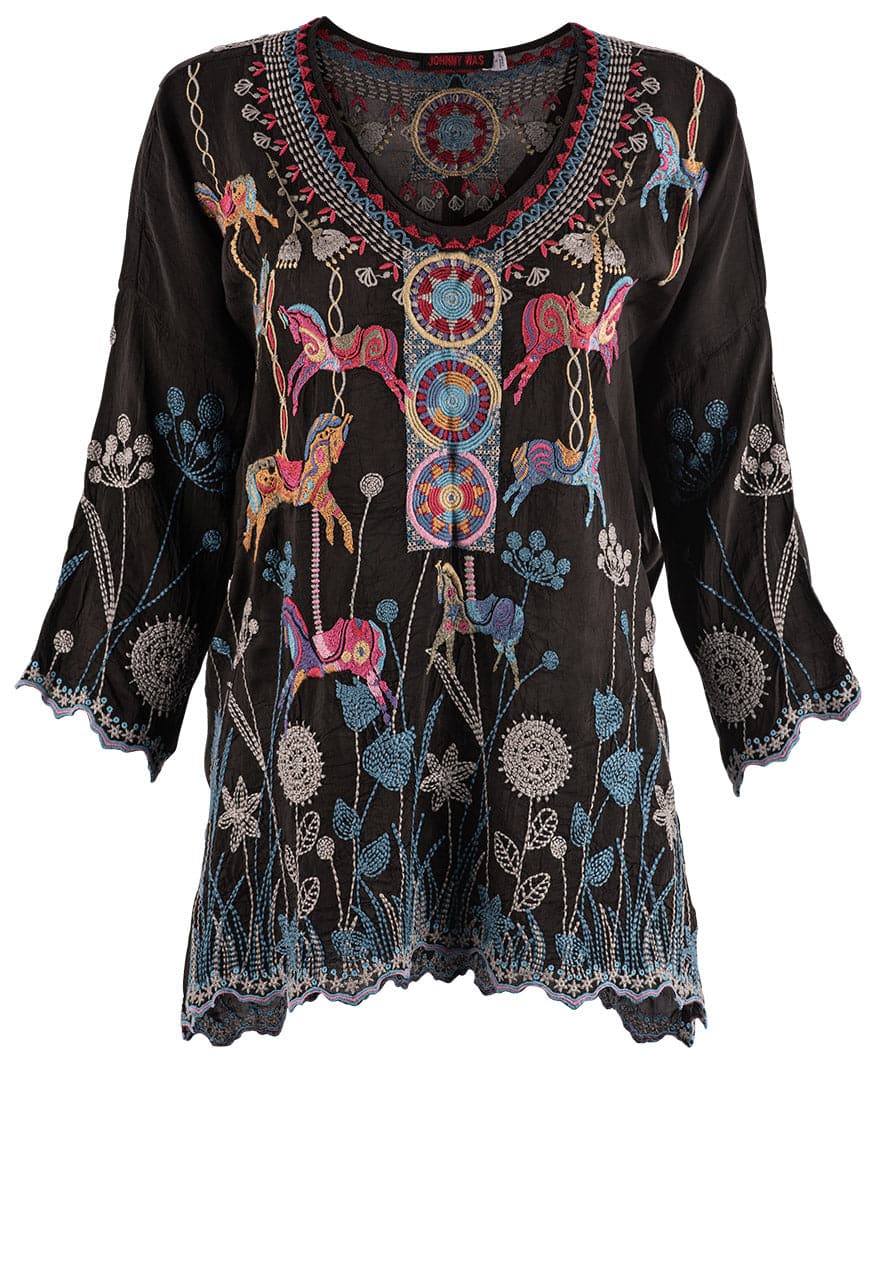 Johnny Was Carousel Embroidered Blouse