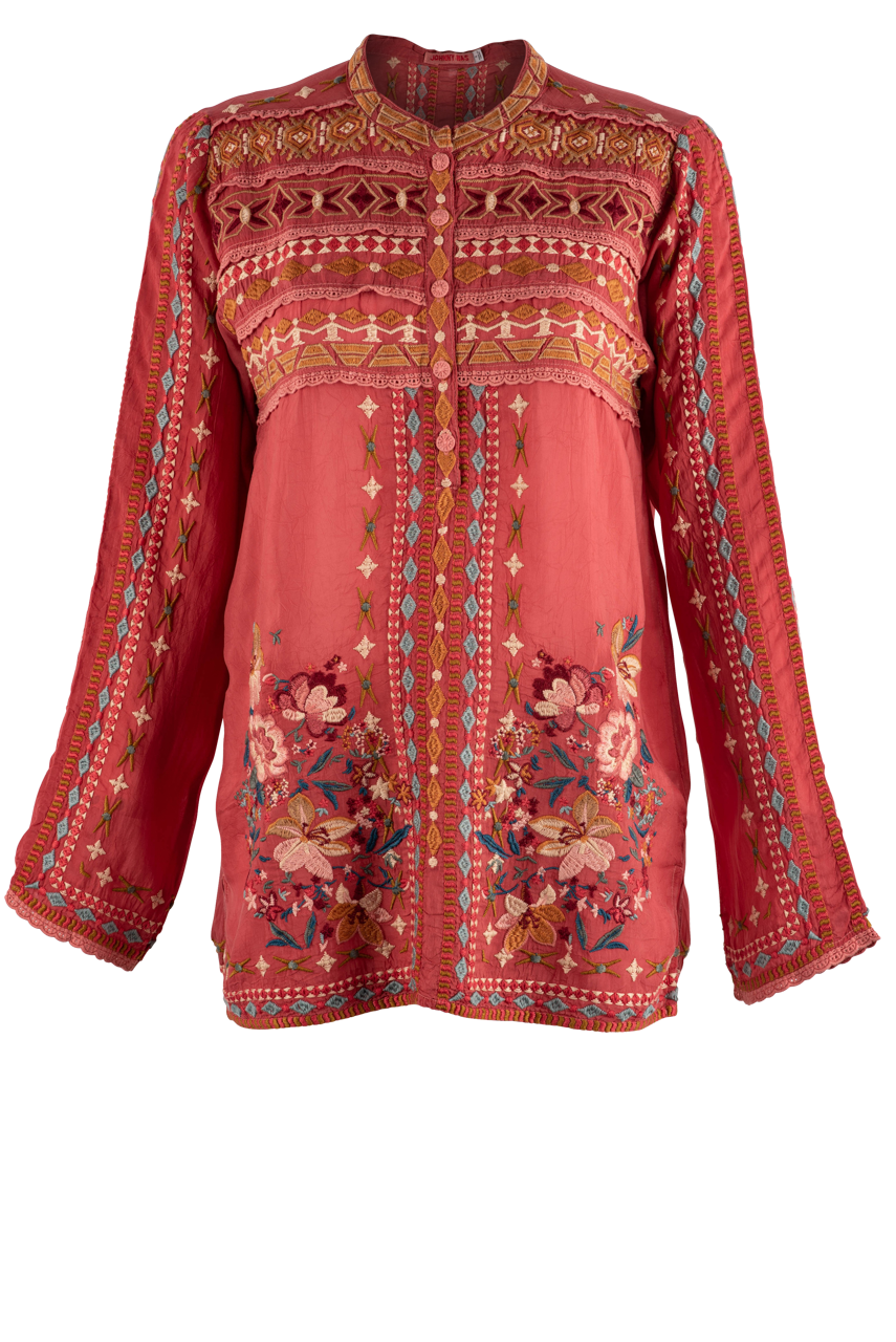 Johnny Was Dusty Cedar Dover Embroidered Blouse