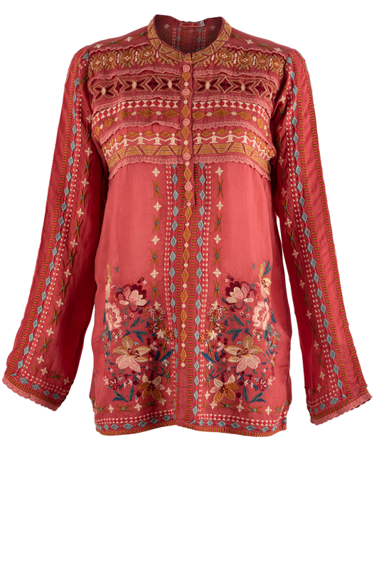 Johnny Was Dusty Cedar Dover Embroidered Blouse