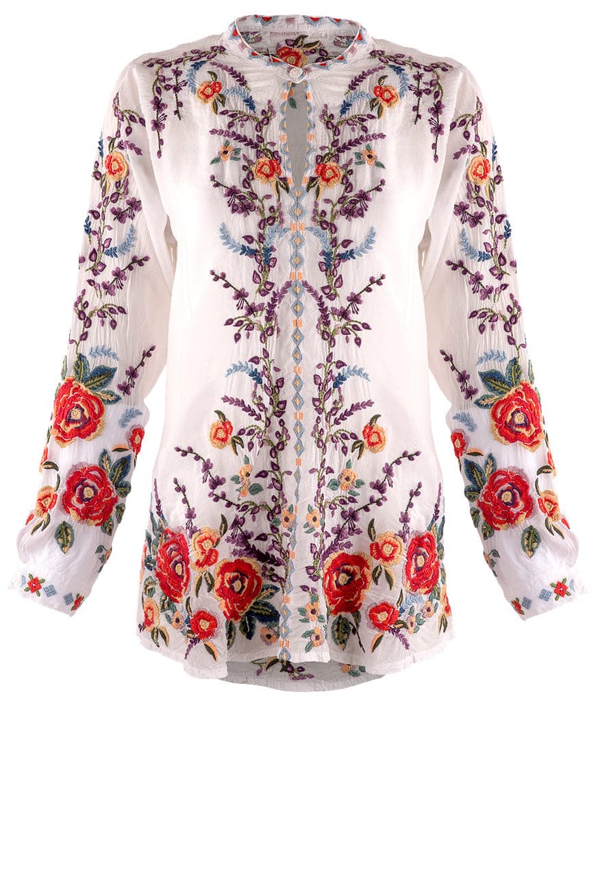 Johnny Was White Yasamine Floral Blouse