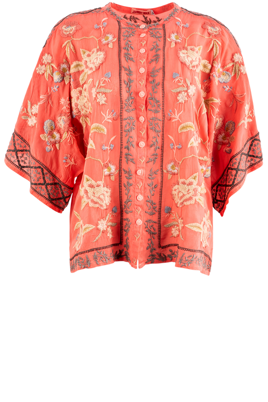 Johnny Was Coral Sunset Mulane Blouse