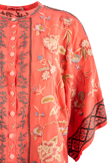 Johnny Was Coral Sunset Mulane Blouse