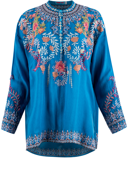 Johnny Was Blue Floral Print Tunic