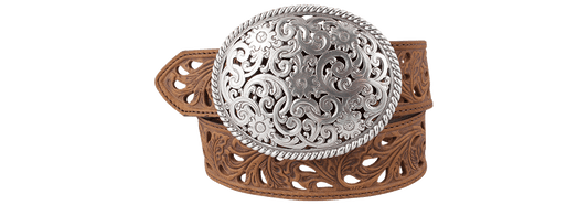 Tony Lama Oval Trophy Buckle Belt - Brown