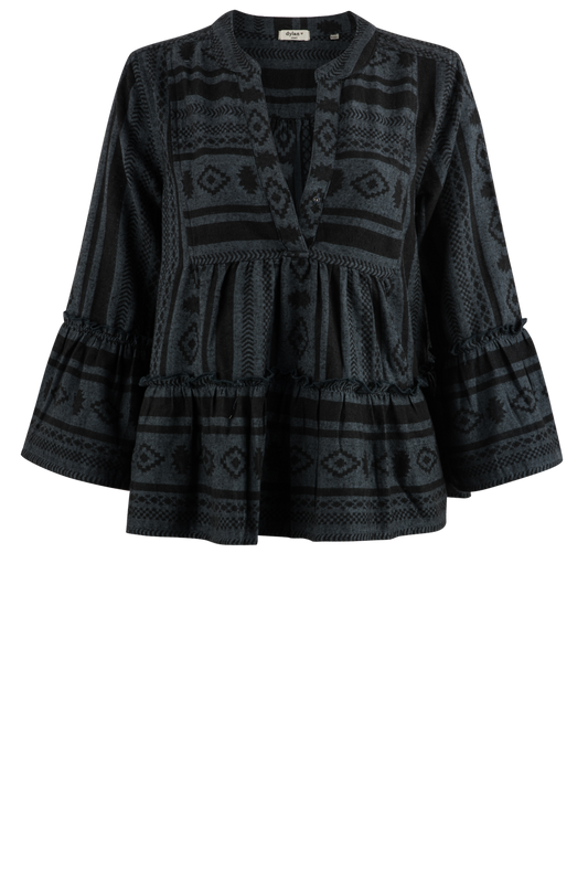 Dylan Woven Jacquard Blouse - Midnight