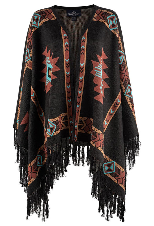 Time of the West Southwest Print Alpaca Shawl - Black