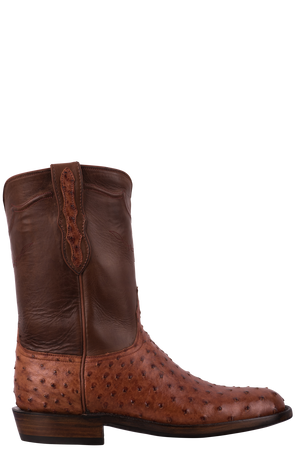 Black Jack Men's Full Quill Ostrich Roper Cowboy Boots - Cognac