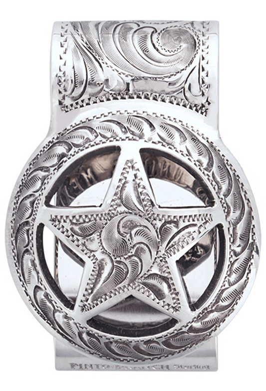 Pinto Ranch Cinco Peso Fully Engraved Money Clip