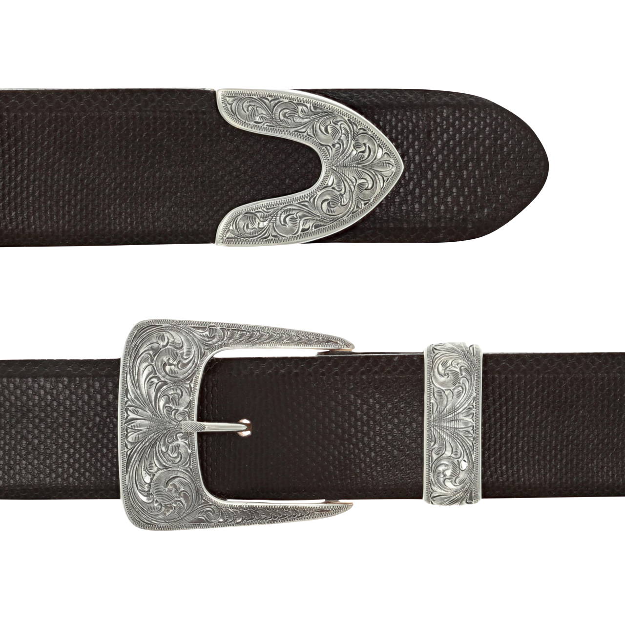 Etched silver buckle belt on sale