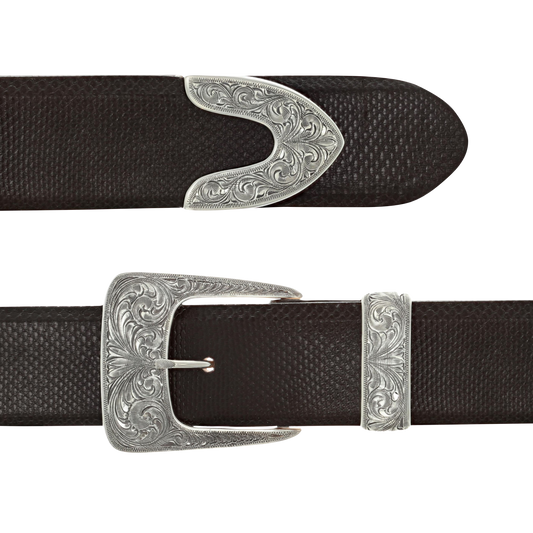 Clint Orms 1.5" Engraved Silver Buckle Set