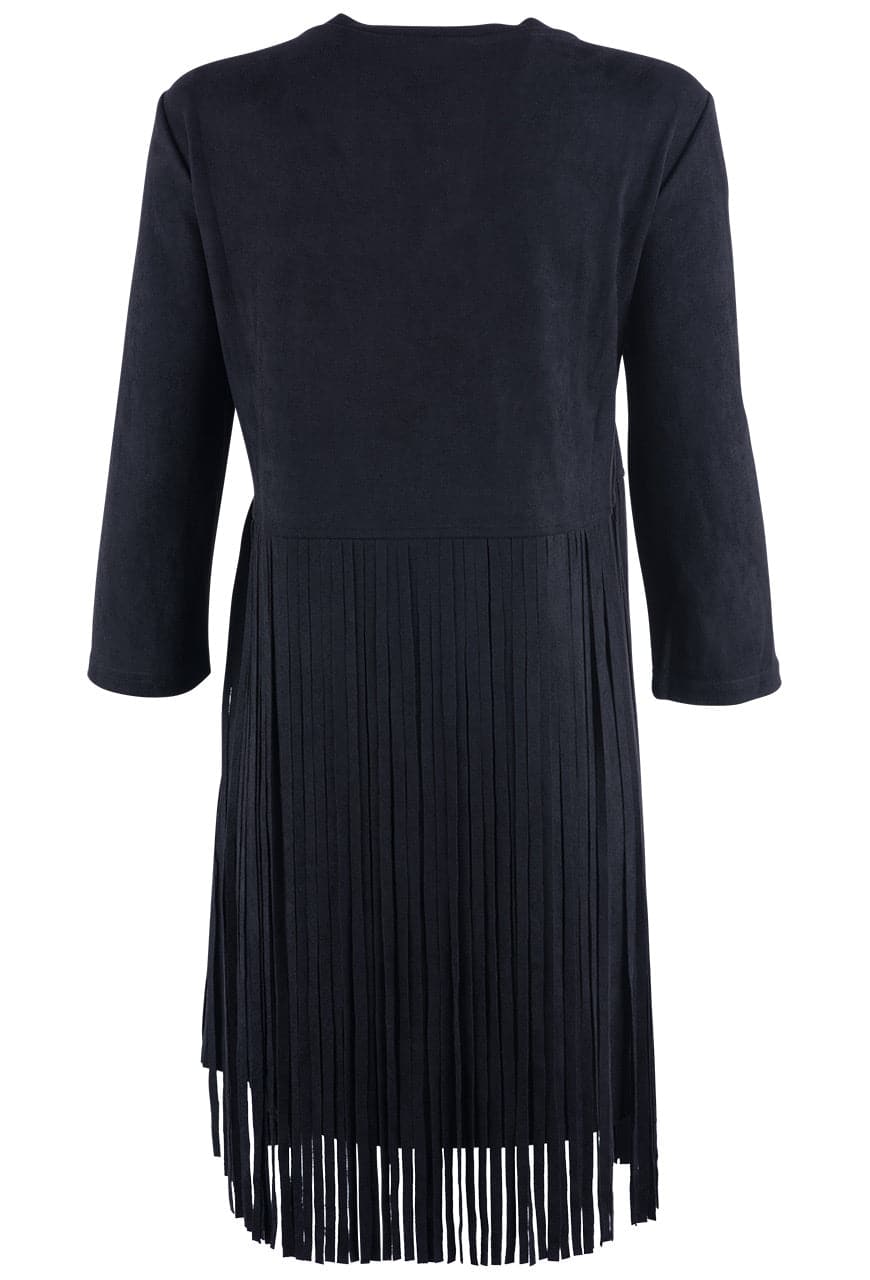 W.A.Y. Black V-Neck Fringe Tunic Dress