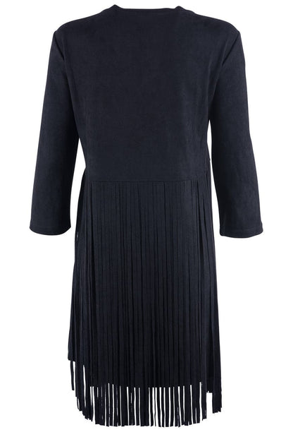 W.A.Y. Black V-Neck Fringe Tunic Dress