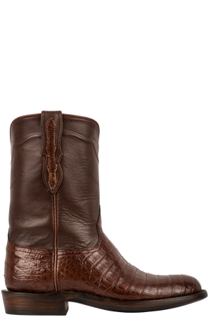 Black Jack Men's Caiman Belly Roper Cowboy Boots - Dark Cognac